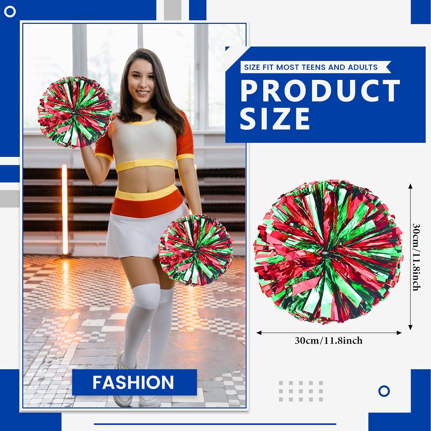 Cheerleader Pom Poms 12 Pack Sports Dance Cheering Plastic Metallic Cheerleading Pom Poms for Kids Adults