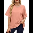 thumbnail image 1 of Camisetas de Gran Tamaño para Mujer, Cuello Redondo, Corta, Blusas Casuales de Verano, Blusas Holgadas de Corte Alto Rosa XL, 1 of 10