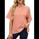 thumbnail image 1 of Camisetas de Gran Tamaño para Mujer, Cuello Redondo, Corta, Blusas Casuales de Verano, Blusas Holgadas de Corte Alto Rosa XL, 1 of 10