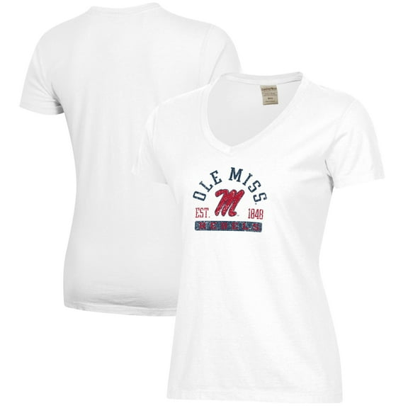 Women's White Ole Miss Rebels Arch Logo Comfort Wash V-Neck T-Shirt
