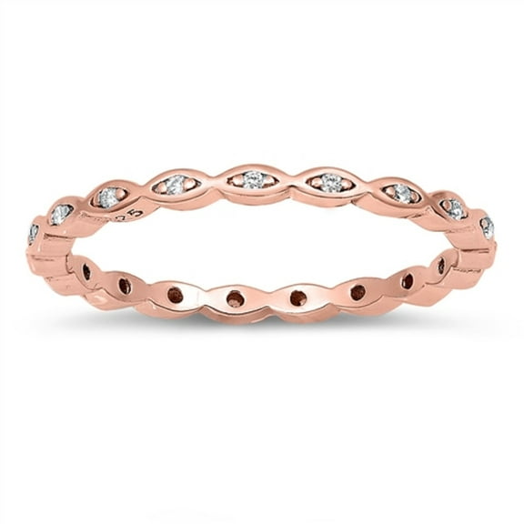 Clear Cubic Zirconia Marquise Eternity Ring Rose Gold-Tone Sterling Silver Size 8