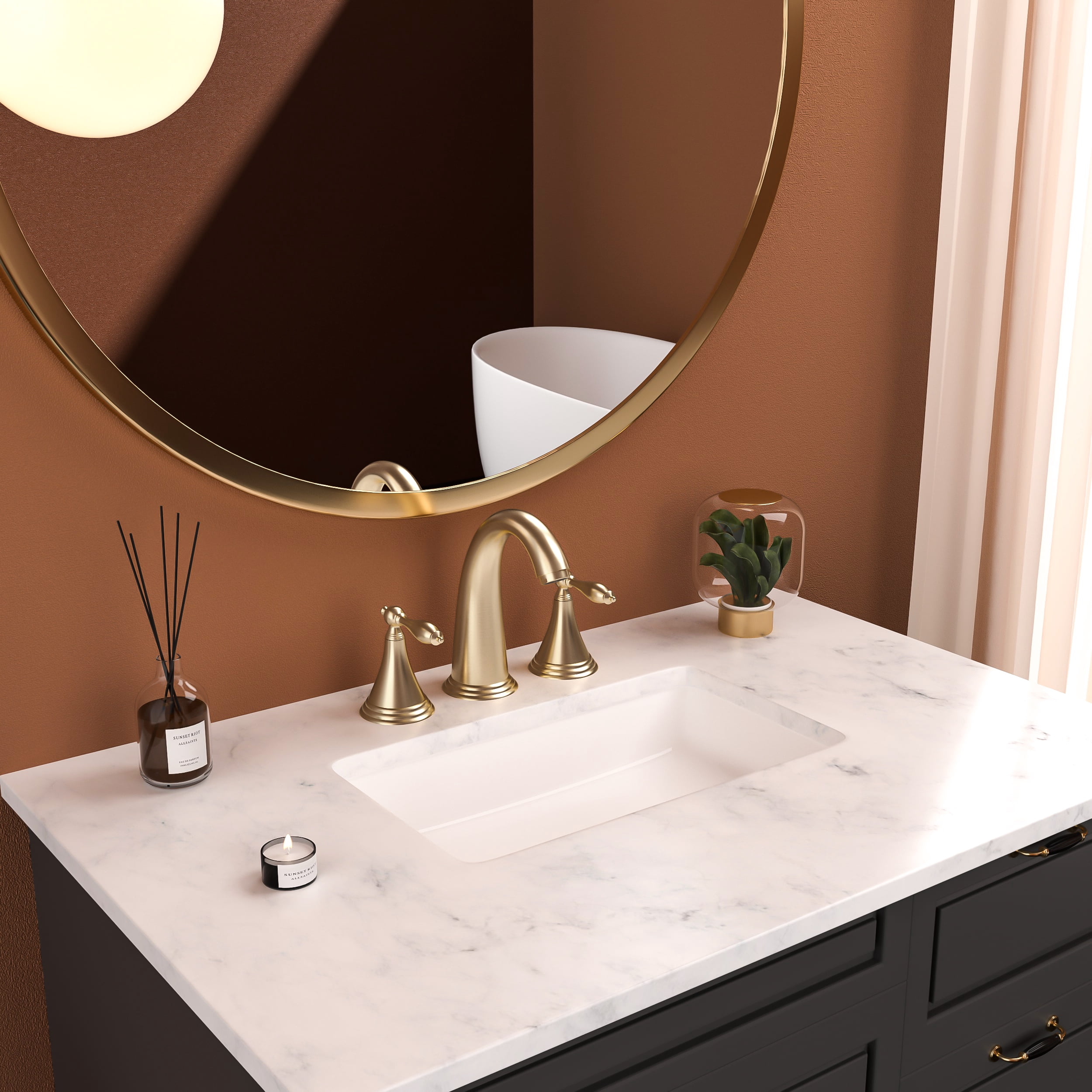 Gold Stainless Steel 2-Handle 3-Hole Wide Spread Bathroom Faucet (with Pop-Up Drain and 2 Water Supply Lines)