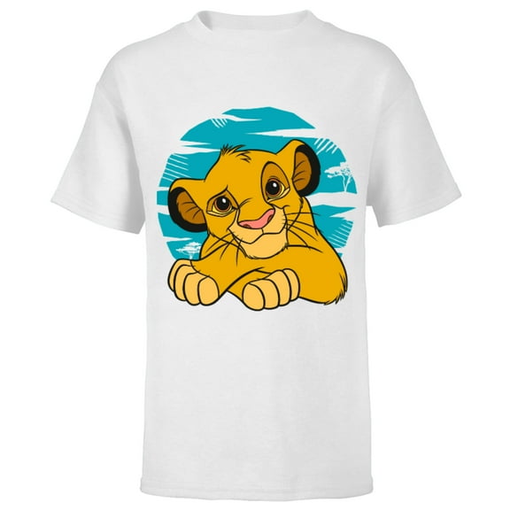 Disney The Lion King Young Simba Resting Blue 90s - Short Sleeve T-Shirt for Kids - Customized-White