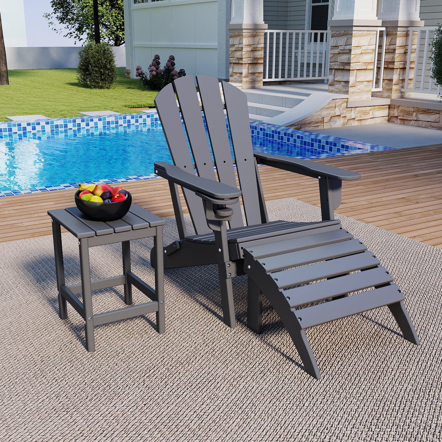 FODINGHILL Outdoor Side Table,All Weather HDPE Adirondack Patio Table,Square End Table for Pool Balcony Deck Porch Lawn Backyard,Grey