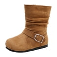 thumbnail image 2 of SYMSHOES Kids Boots for Girls Brown Mid-Calf Winter Boots Faux Suede Slouch Boots with Buckle Pull-On Design Girls Fashion Boots,Size 26, 2 of 9