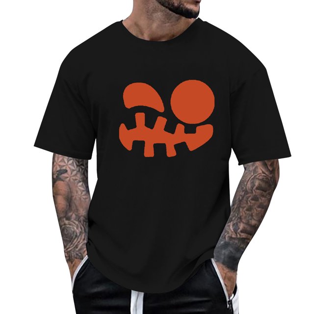 VBARHMQRT Gym Shirts Men's Print Theme T Shirt Printed Solid Color Short Sleeve Top Black