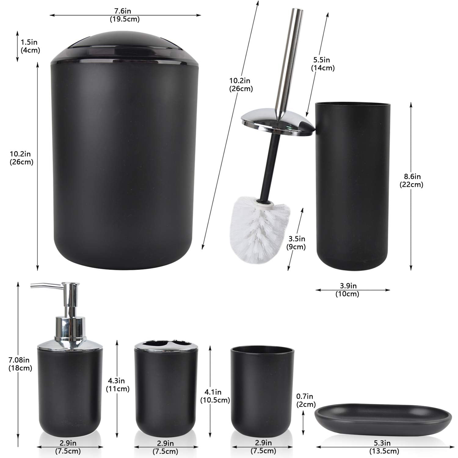 Cerbior 6 Plastic Bathroom Linen & Accessory Set, Black