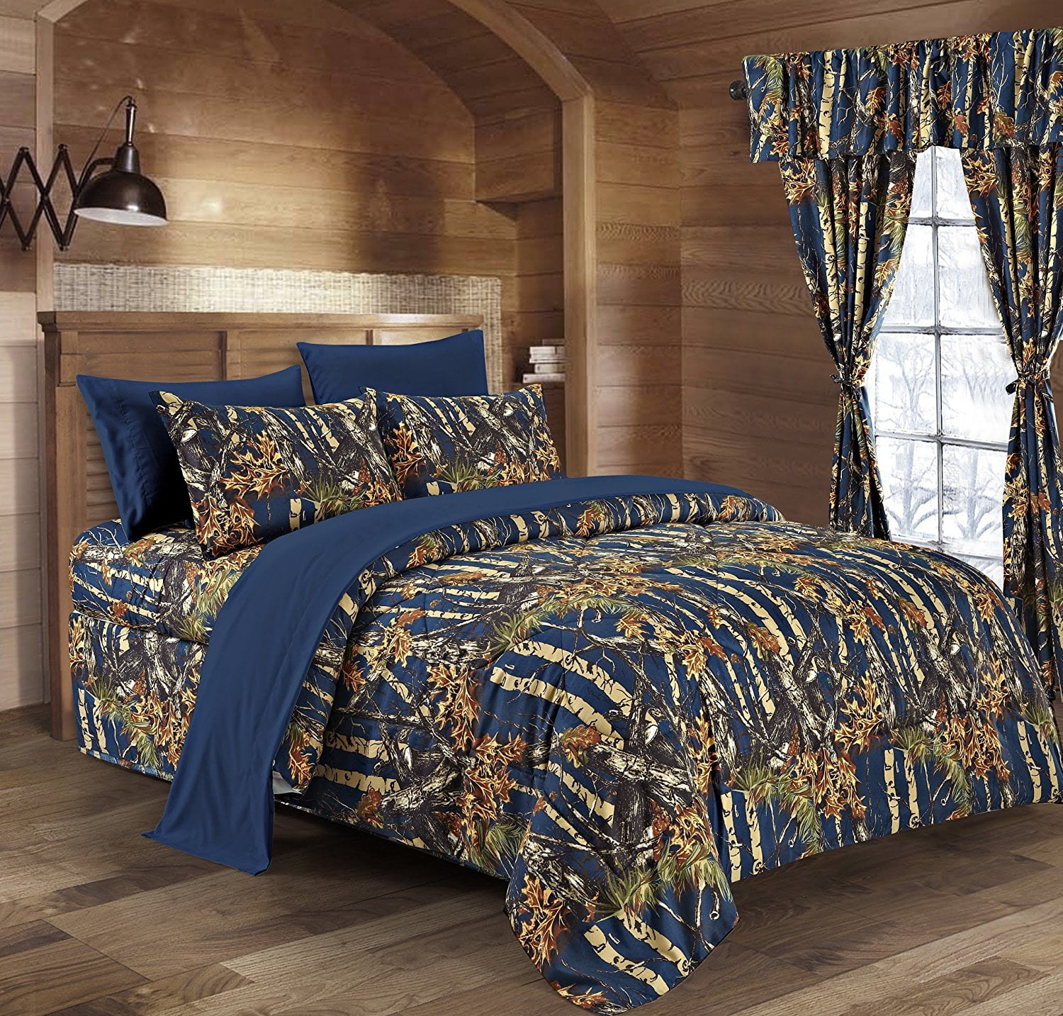 The Woods Navy Blue Camouflage Twin 5pc, Twin Size Orange Camo Bedding