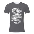 thumbnail image 2 of Mens Cool Chinese Loong T-Shirt Tops Novelty Print Short Sleeve Crewneck Tees Grey XL, 2 of 5