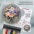 thumbnail image 5 of Bouquet Flowers Embroidery Kit for Beginners, Pre-Stamped Pattern Kits for Adults with Hoop, Easy to Follow Color Thread Needlework, 8'' Hoop for Wall Art, Home Decor (A), 5 of 6