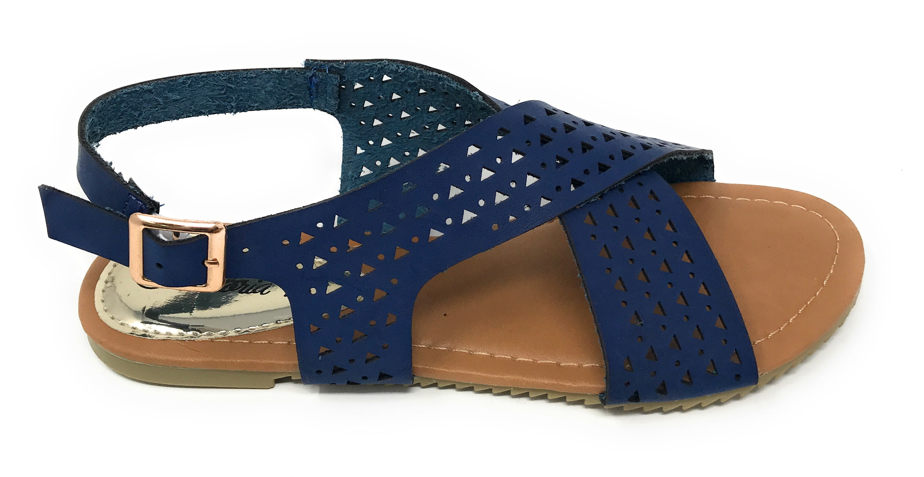 Victoria K Women's Perforated CrissCross Straps With Side Buckle Sandals
