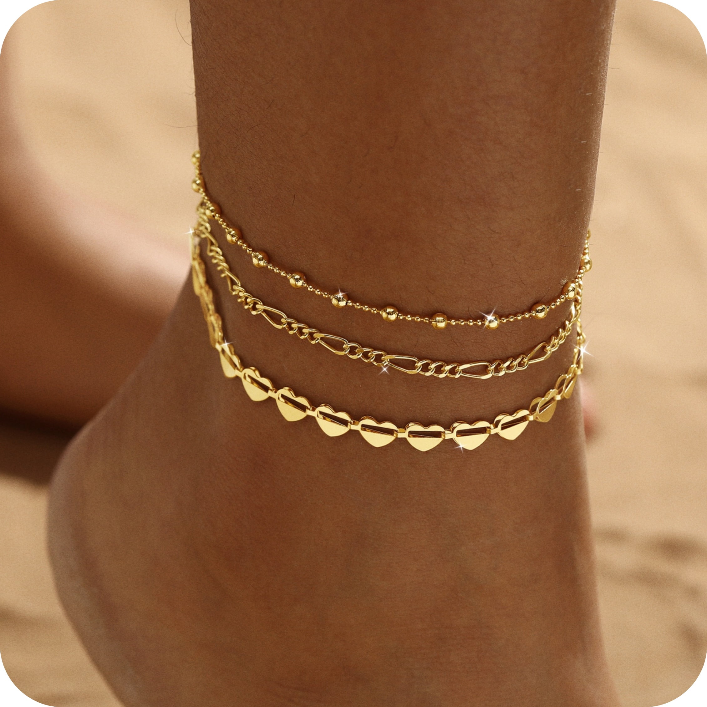 GOSFRY 14K Gold Plated Anklet Bracelets Set