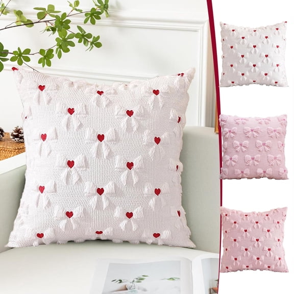 Moocorvic Throw Pillow Cover 18X18, Embroidery Heart Pattern Valentine's Day Gifts Pillow Cases for Couch Sofa Bed Chair Living Room Home Decor