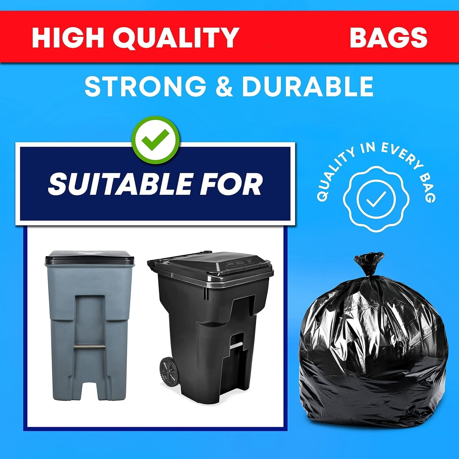 95-96 Gallon Trash Bags Heavy Duty (Mega-Value 50/Bags w/Ties) 95-100 Gallon Trash Bags│Black Heavy Duty Trash Bag │Extra Large Garbage Bags