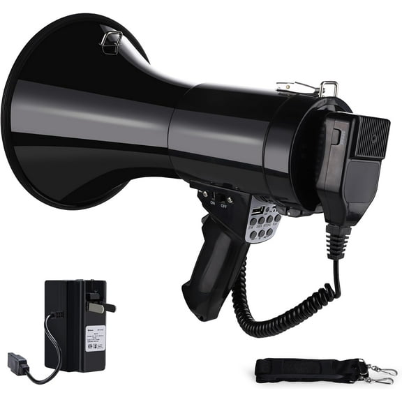 50W Bluetooth Megaphone Bullhorn with Rechargeable Battery-Professional Mega Phone with Siren&240s Recording Supports USB/TF/3.5mm Aux Input-1200 Yard Range for Sports Emergency Outdoor Activities