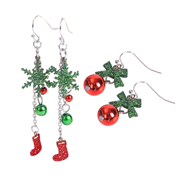 2 pares de pendientes navideños creativos Pendientes de lazo de copo de nieve huecos con estilo Pendientes delicados de polvo de chalota Pendientes unisex de material de protección del medio ambiente