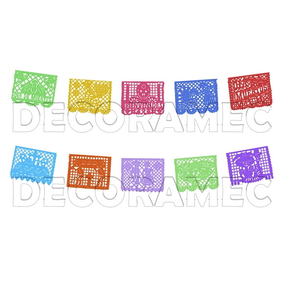 Papel picado Dia de Muertos DECORAMEC PAPEL PICADO Multicolor 5 tiras de 5 metros