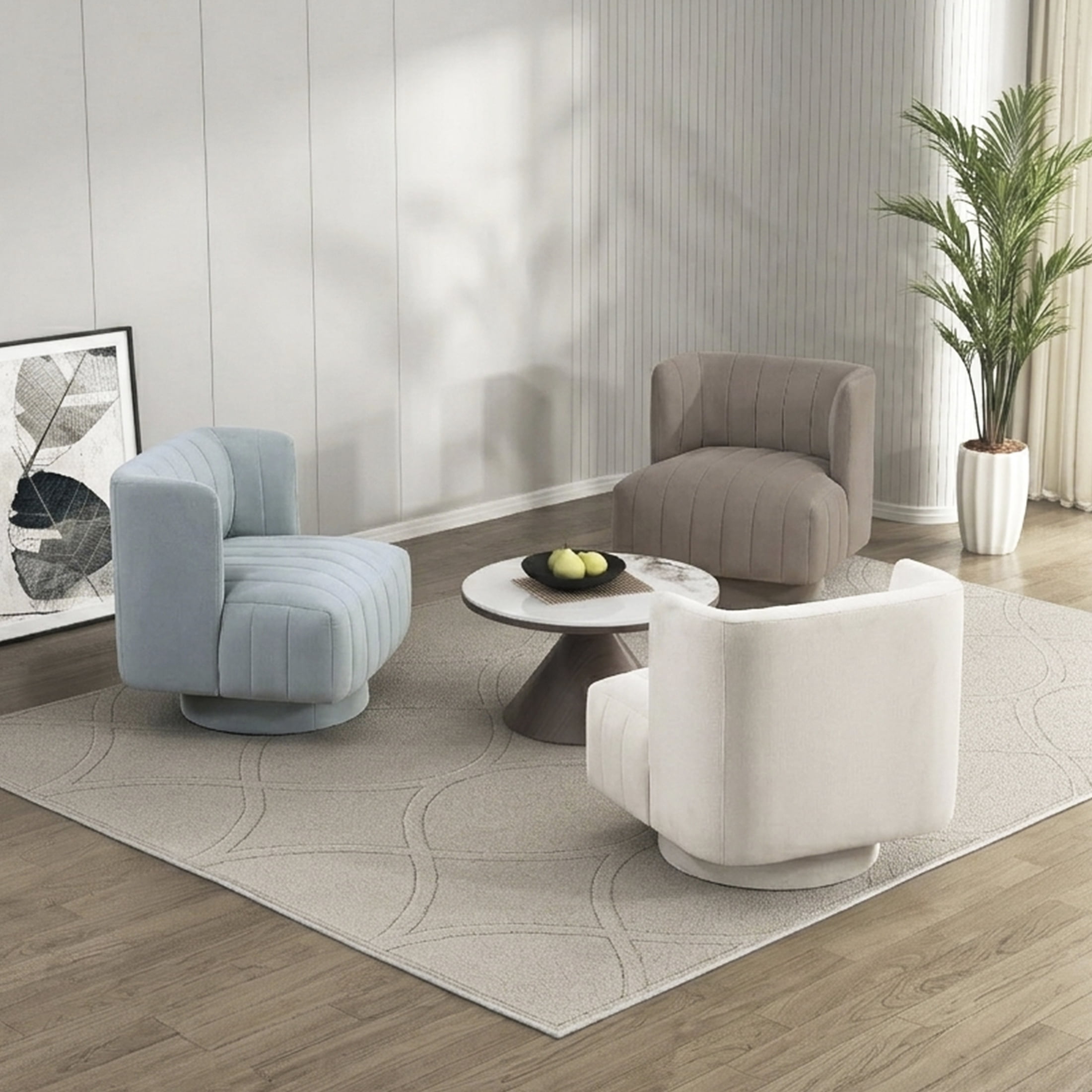 OakvillePark Glynworth Textured Fabric Chennel Tufted Swivel Chair, Taupe