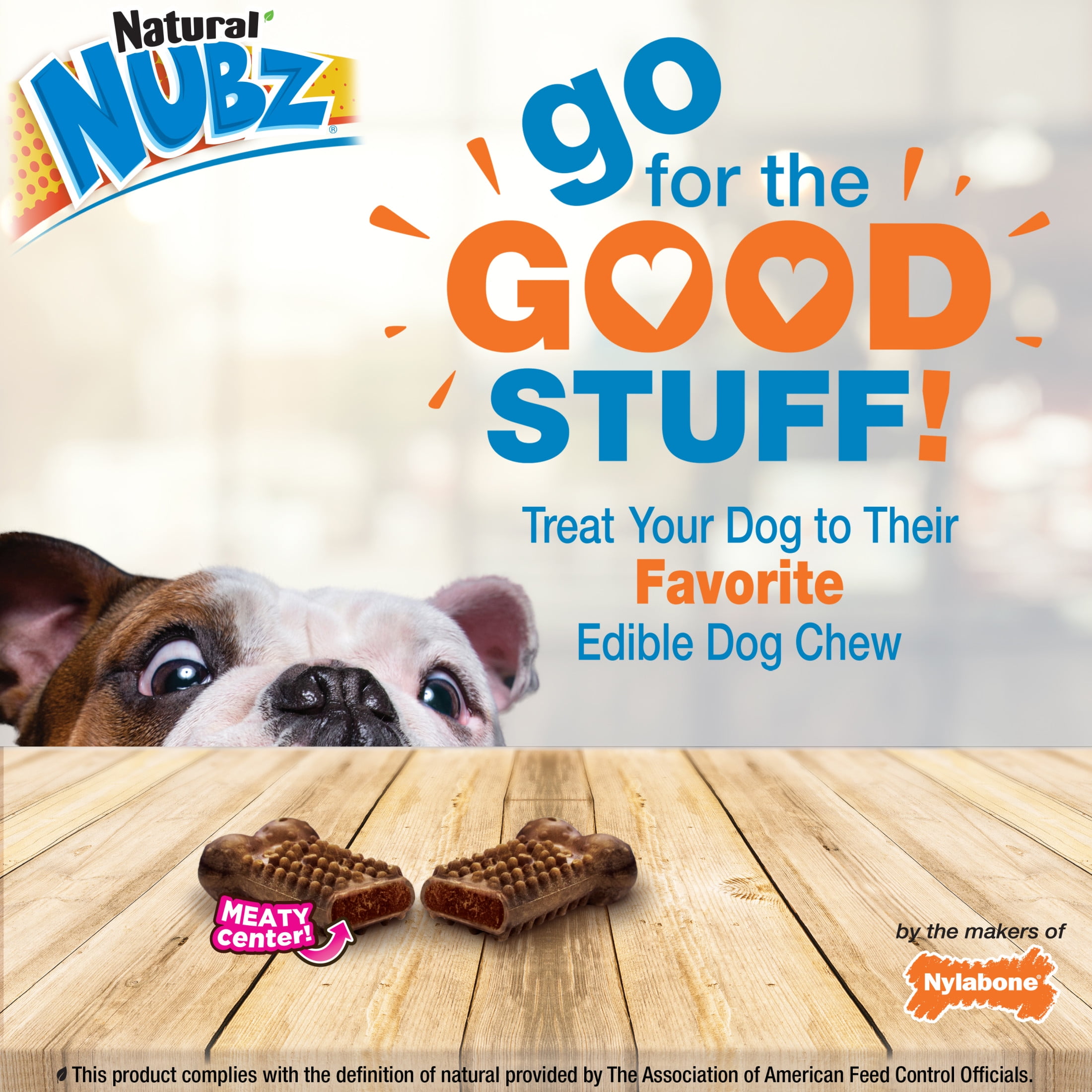 (4 pack) Nylabone Nubz Meaty Center Dog Treats for Small Dogs, Beef Flavor Dog Bones, Small - Up to 30 lbs., 16 Count