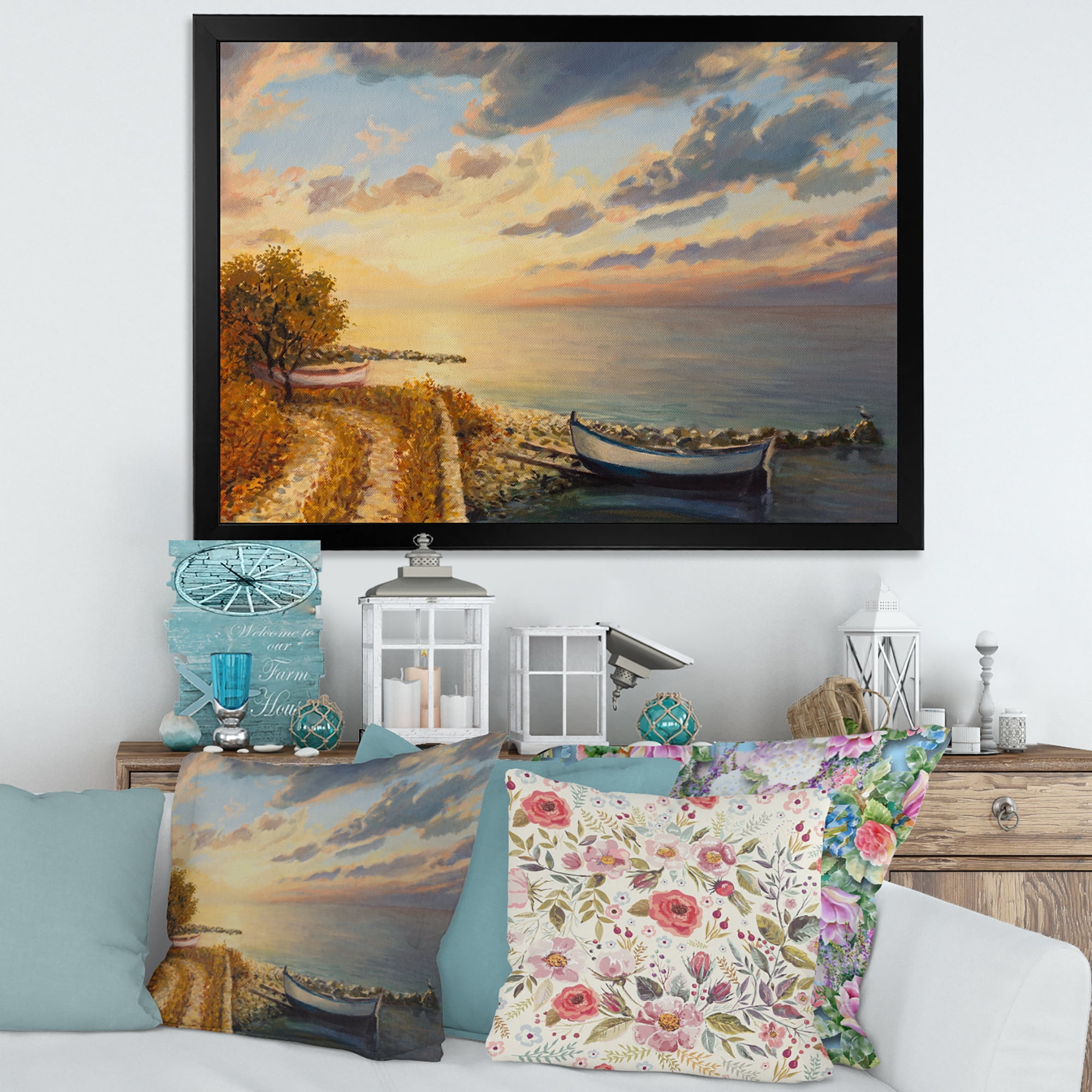 Designart 'Romantic Morning By The Sea' Nautical & Coastal Framed Art Print