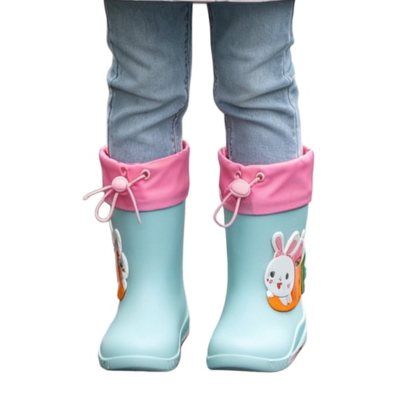 Otqutp Boys Girls Rain Boots Dinosaur Non-slip Waterproof Rubber Boots Adjustable Drawstring Cuff Outdoor Easy-On Rainboots