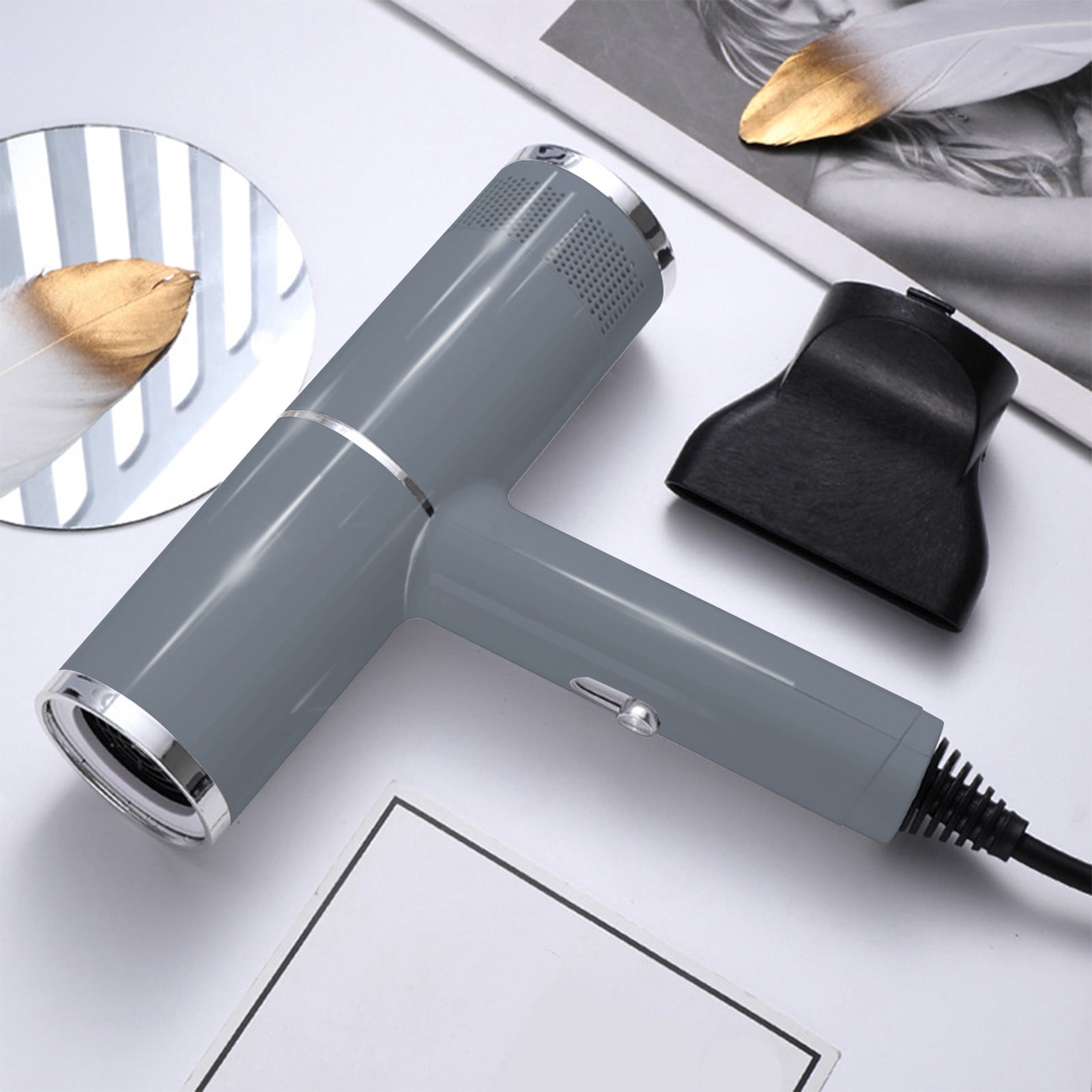 Plasma Ion Hair Dryer with Diffuser for Curly Hair Professional High Speed Blow Dryer with Plasma Ion 800W Foldable Travel Hairdryer Fast Drying for Women Men (Grey)