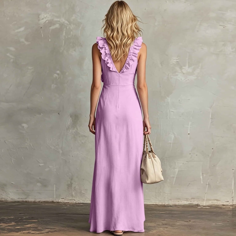 bohemian style mother of the bride dress YuXingFu Dresses Maxi V-Neck Plus Size Womens Sleeveless Classic Long Casual Summer Pink M Plus Size Inclusive STN Updated Azazie A-Line/Princess One-Shoulder Floor-Length Size:L/40