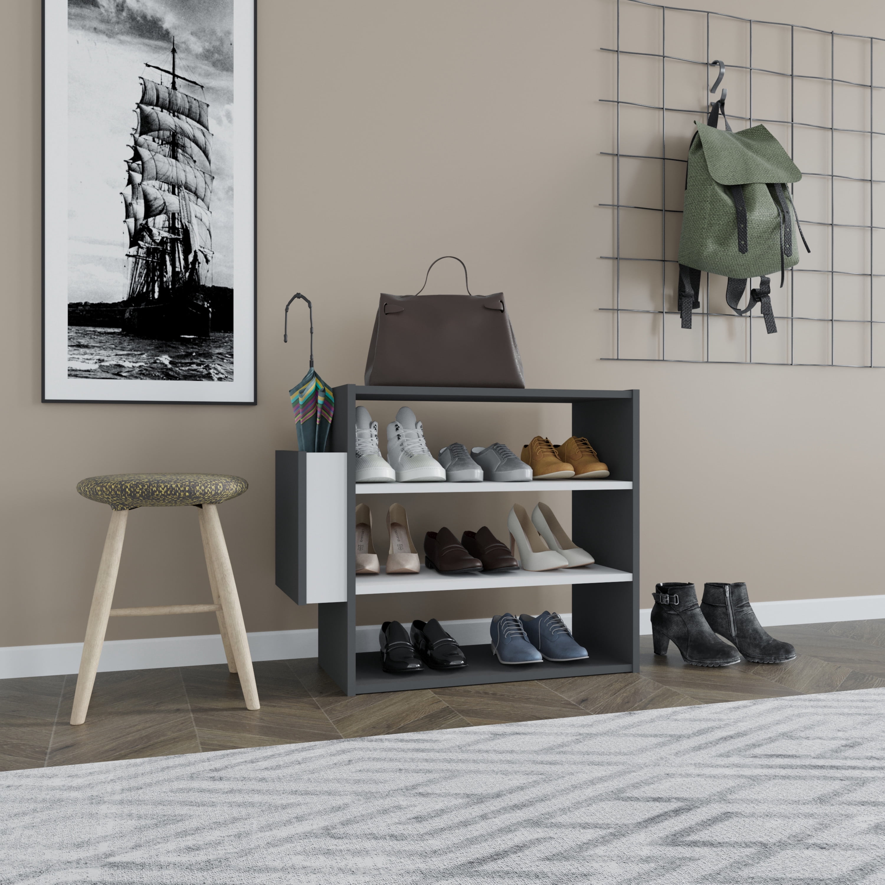 Ada Home Decor Furniture 3 Tier 9 Pair Anthracite White Manila Modern Shoe Rack