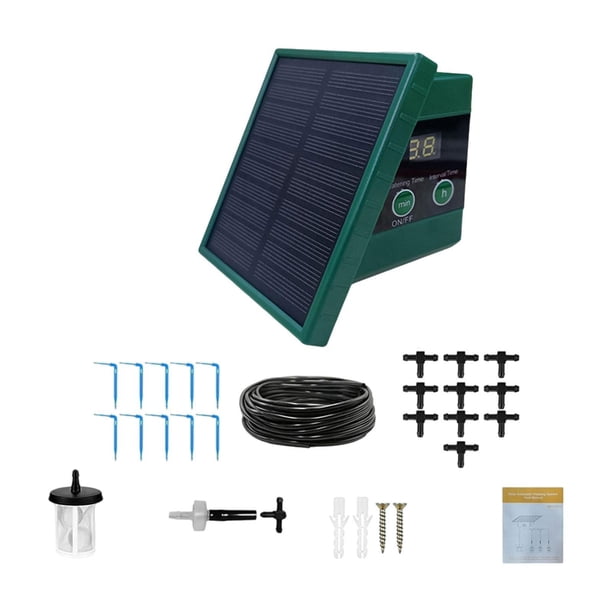 Kit de de riego por goteo solar, de riego automático en T con manguera y temporizador para jardín, invernadero, interior, planta de in