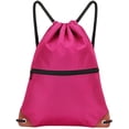 thumbnail image 1 of Drawstring Bag Women Men Sports Bag Waterproof Drawstring Backpack Sports Gym Bag Large Water-Resistant Sackpack Outside Zipper Pocket - Pink, 1 of 7