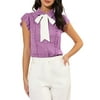 Allegra K Women's Ruffled Bow Tie Peter Pan Collar Button Down Chiffon Shirt