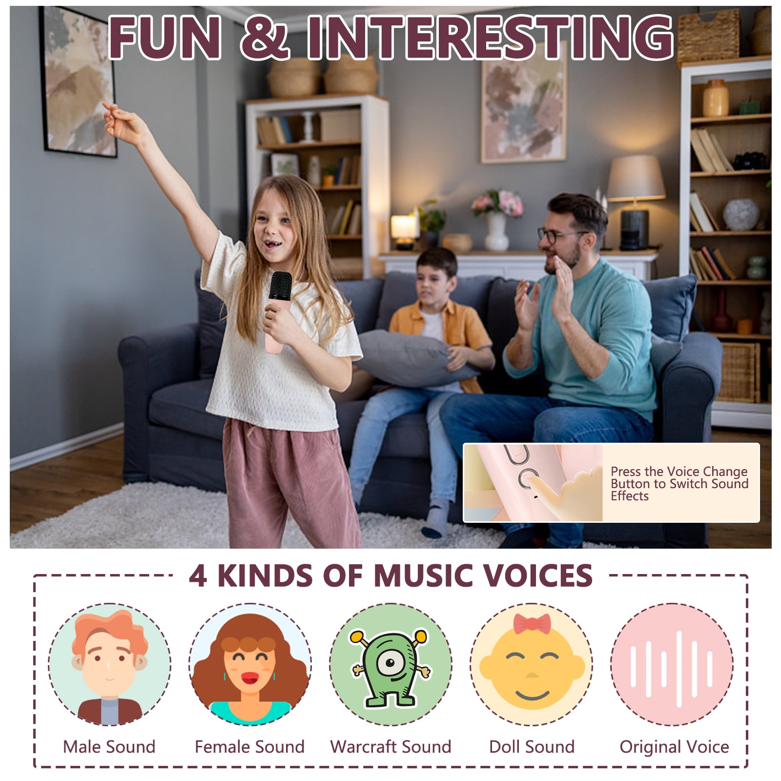 Aromei Mini Karaoke Machine Rotating Night Light Projector All-in-one for Kids with Microphone & 6 Light Films, Ideal for Home Party Birthday Gifts, Pink