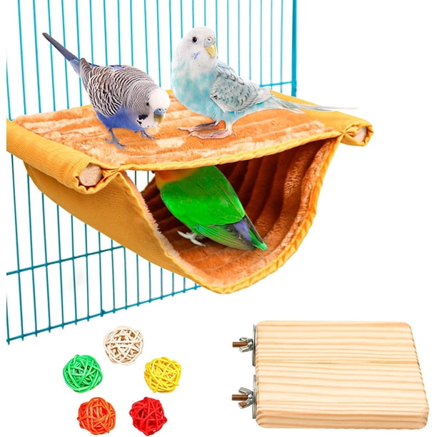 Litera con hamaca para pájaros, caja nido para pájaros, accesorios para jaulas de pájaros, juguete para pájaros que incluye tabla de asiento para pájaros y 5 bolas de ratán para cacatúas, pinzones, h TUNC Sencillez