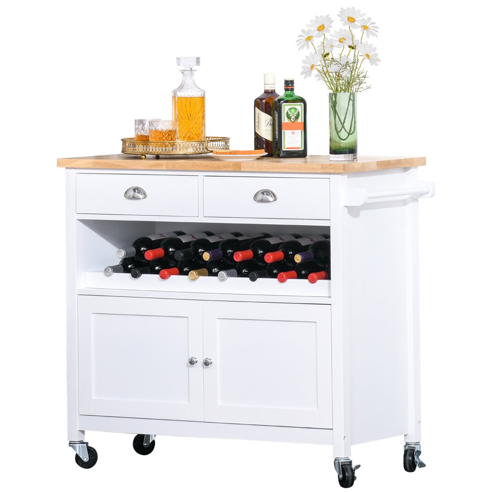 Rolling Kitchen Island Trolley Storage Cart with Rubberwood Top