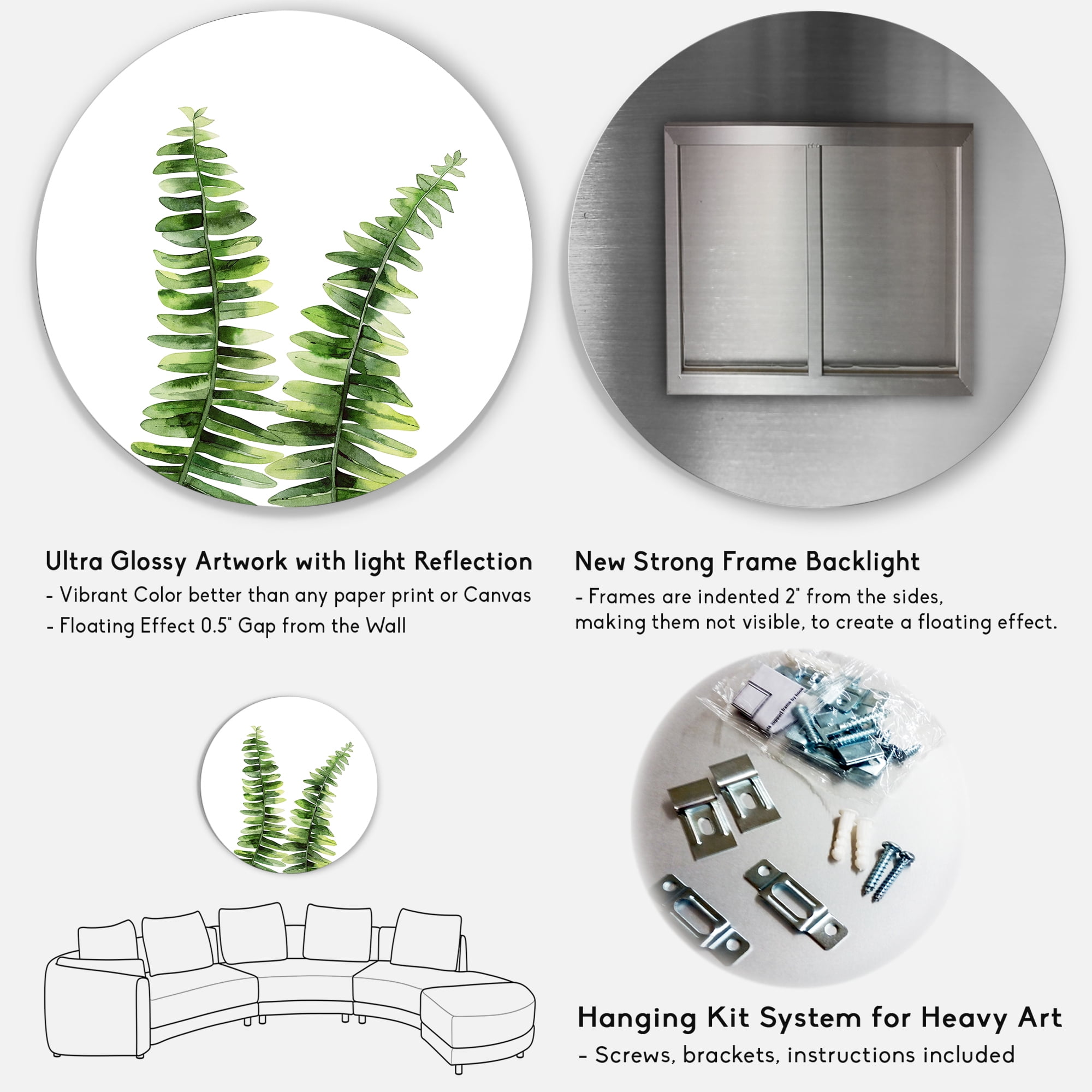 Designart 'Fern Plant Leaves Detail V' Tropical Circle Metal Wall Art 29x29 - Disc of 29