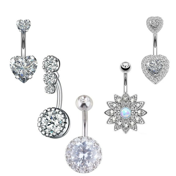 Fridja Belly Button Rings, Opal, Cubic Zirconia, Body Piercing Jewelry, Includes 5 Rings, 5 mm/8 mm