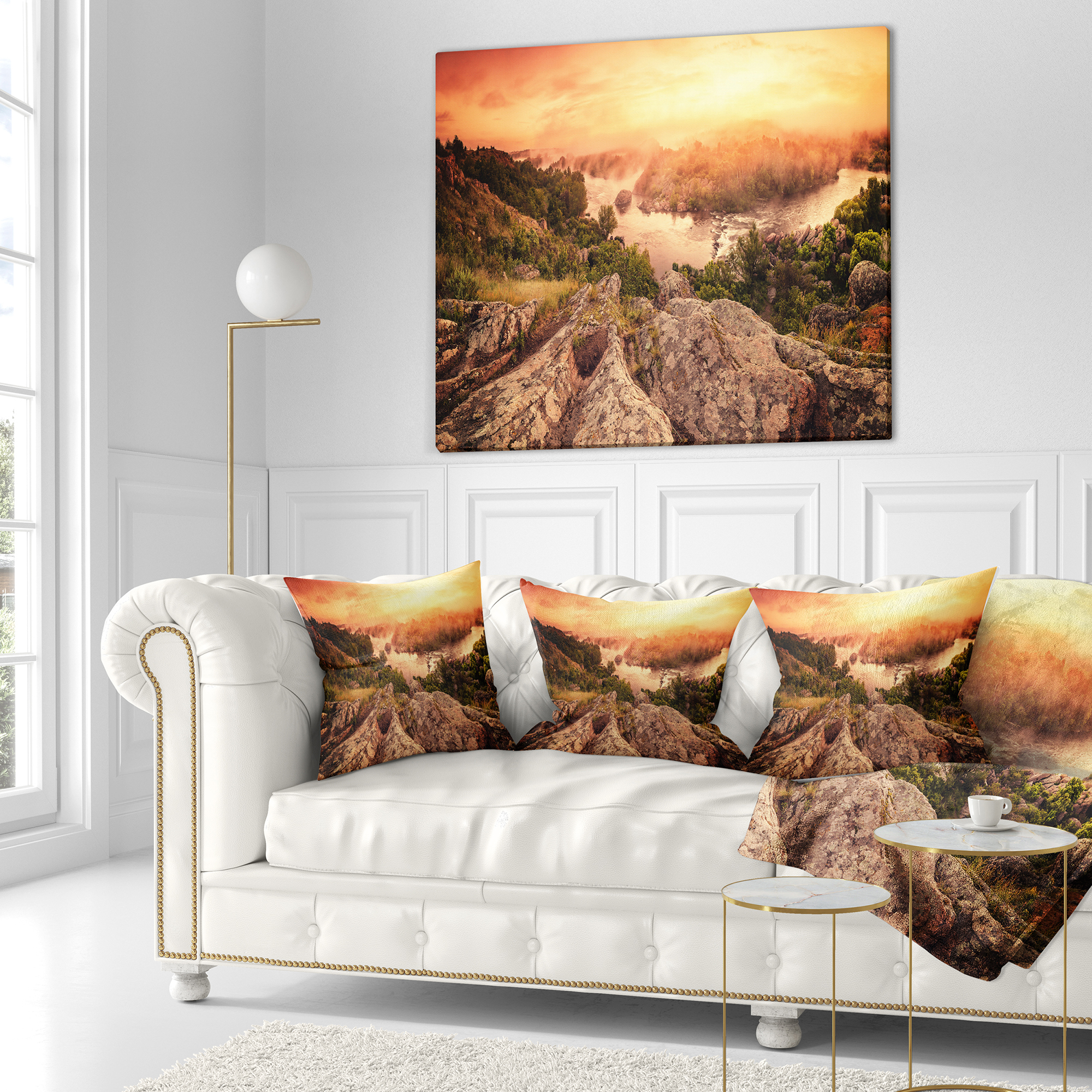 Designart Vintage Mountain Sunrise - Landscape Photography Throw Pillow - 18x18