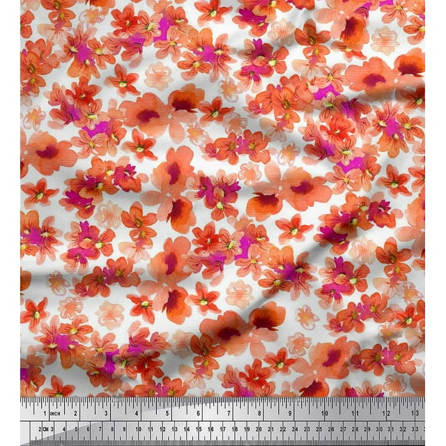 Soimoi Tissu Satin Modal Orange Tissu Floral Imprimés au Mètre 42 Pouces de Large