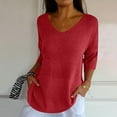thumbnail image 5 of loopsun Plus Size Tops for Womens,Womens Summer Tops,Women Solid Color Spring/summer Knitted V-neck Medium Sleeve Casual Top Red XXXXL, 5 of 5