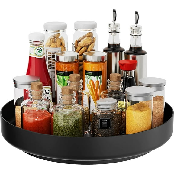 Lazy Susan Turntable Organizer - 13 inch Rotating Spice Rack Metal Lazy Susan for Cabinet Pantry Kitchen Countertop Bathroom Refrigerator Table Storage, Black