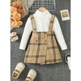 thumbnail image 3 of Bslissey Little Girls 2Pcs Fall Outfits Toddler Long Sleeve Mock Neck Ribbed Tops + Button Suspender Plaid Print Skirt 2T 3T 4T 5T 6T 7T 8T Kids Casual Daily Clothes, 3 of 10