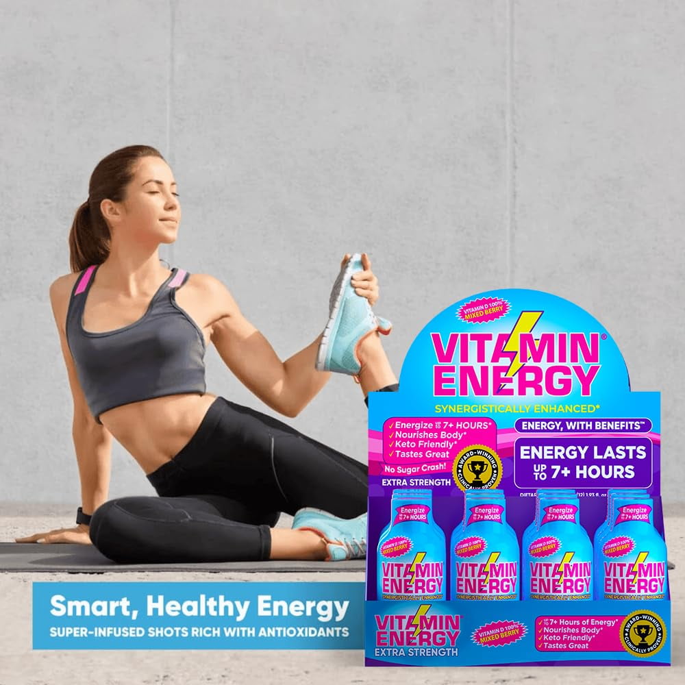 Vitamin Energy Vitamin D Extra Strength Shot, Mixed Berry, 12 Pack – 260mg Natural Caffeine, B-Complex & Vitamin D, Zero Sugar, 1.93 fl oz