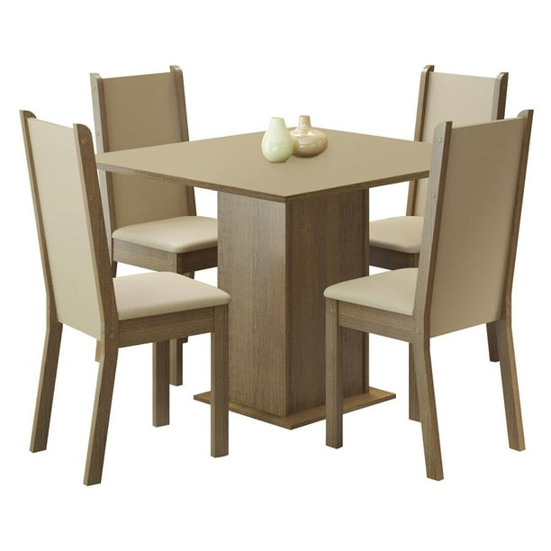 Comedor Mesa Tapa Madera con 4 Sillas Madesa Alana Marrón/Crema/Beige