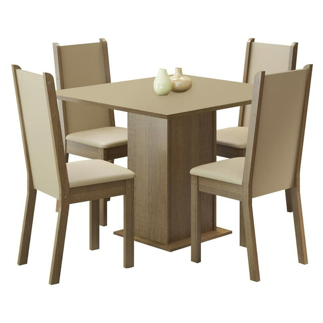 Comedor Mesa Tapa Madera con 4 Sillas Madesa Alana Marrón/Crema/Beige