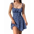 thumbnail image 2 of Robe Boho à Fleurs pour Femmes, Combishort à Bretelles Spaghetti, Robe Smockée Bleu Royal m, 2 of 8