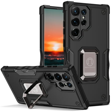 Allytech Galaxy S22 Ultra Case with Stand, Military Grade Protection Rugged Hybrid Kickstand Anti-scratch Shock Absorption Bumper Back Cover Case for Samsung Galaxy S22 Ultra, Black
