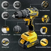 Gisam Cordless Drill Set 21V Power Drill Set with 2Ah Battery 3/8Keyless Chuck 23+3 Position Electric Drill 2 Speed Cordless Hammer Drill,24 Accessories