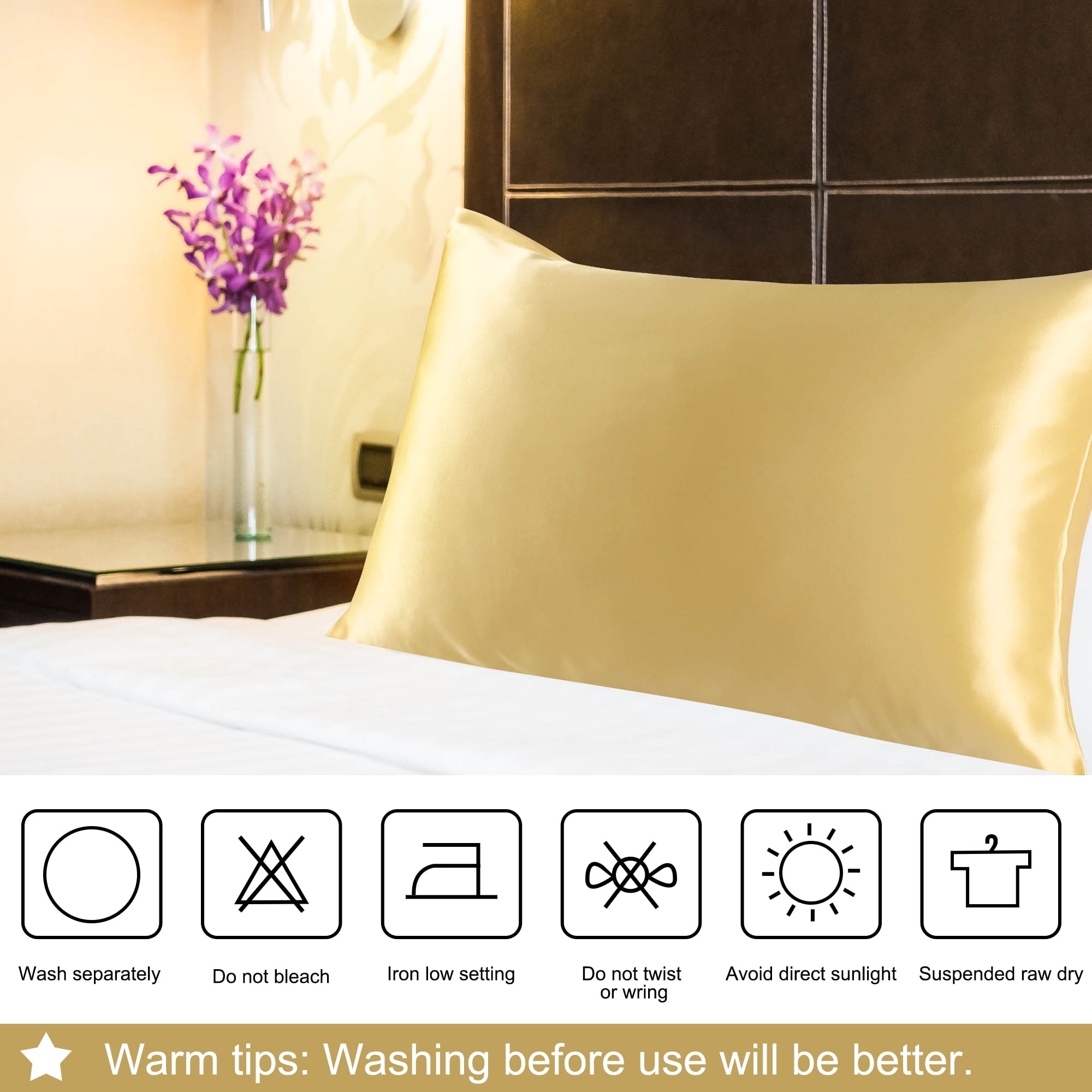 Unique Bargains 1 Piece 100% Silk Pillowcase Champagne Standard