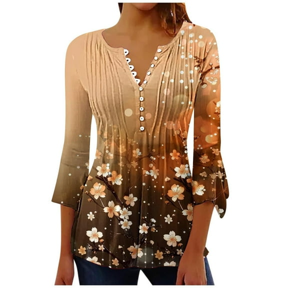 SHE IS My Items Cute Shirts for Women Fall Womens Floral Tops Pink Red Womens Blouse Long Sleeve Womens Tunic Tops 3/4 Sleeve Tee Shirts