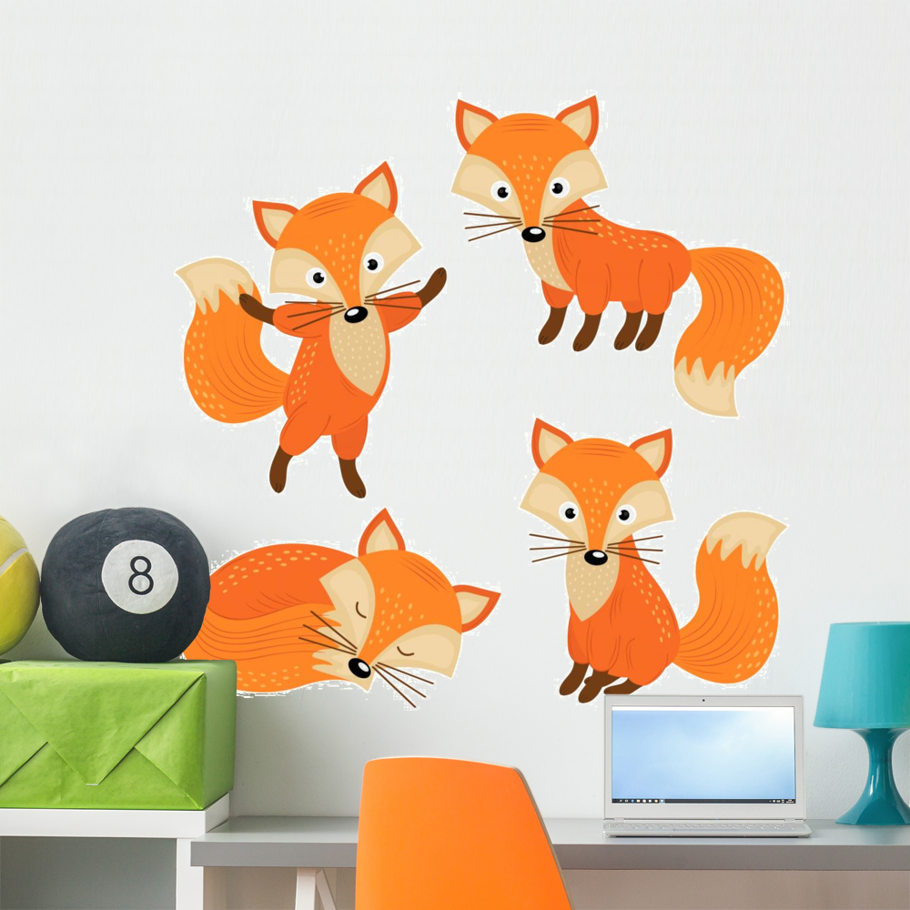 Cute Foxes Wall Decal Sticker Set Wallmonkeys Individual Peel and Stick